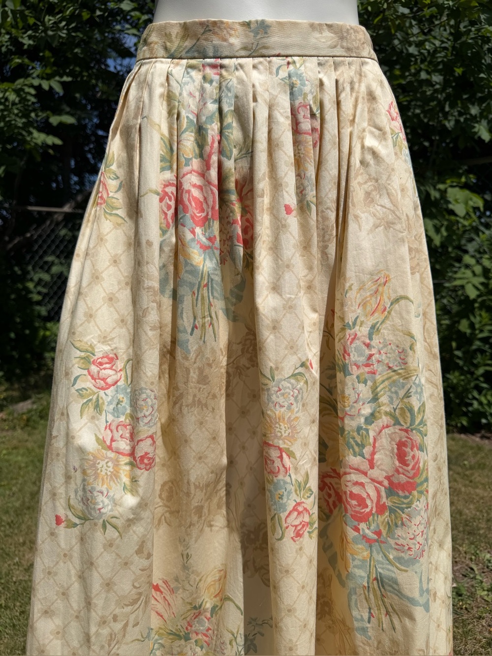 Vintage 80s Ralph Lauren Floral Skirt Size 8 Blue Label Cabbage Roses Wallpaper - Picture 6 of 9